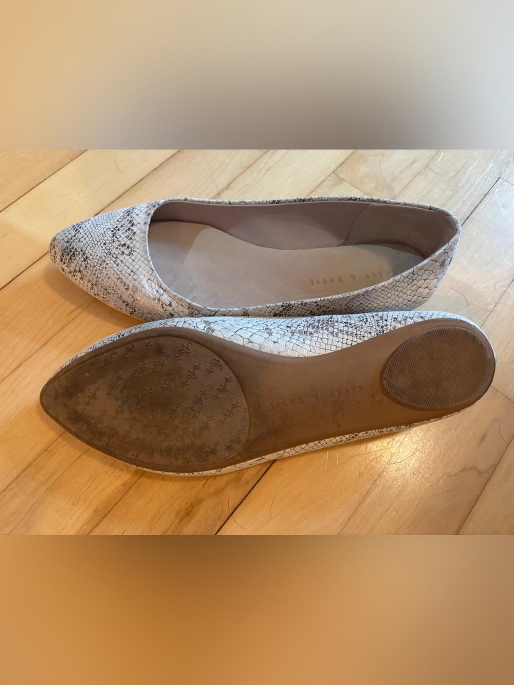 Kelly & Katie Cream Snake-Print Ballet Flats